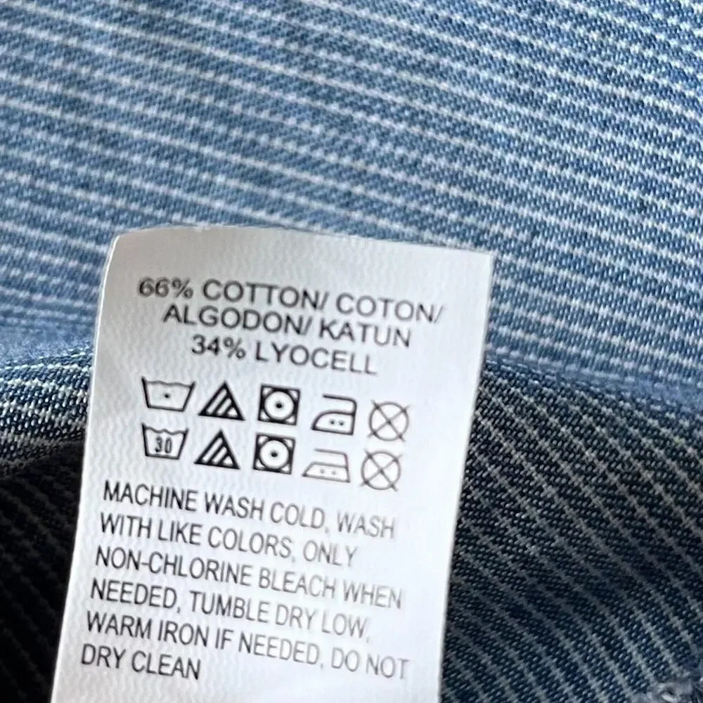 Lucky Brand Womens Striped Popover Top Indigo Multi Small Casual Cotton Lyocell - Picture 12 of 12